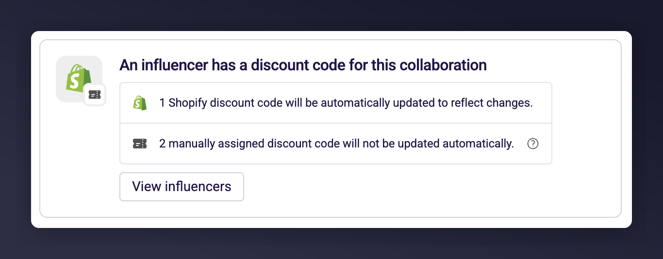 Coupon source card showing Shopify and manual code counts with update impact summary
