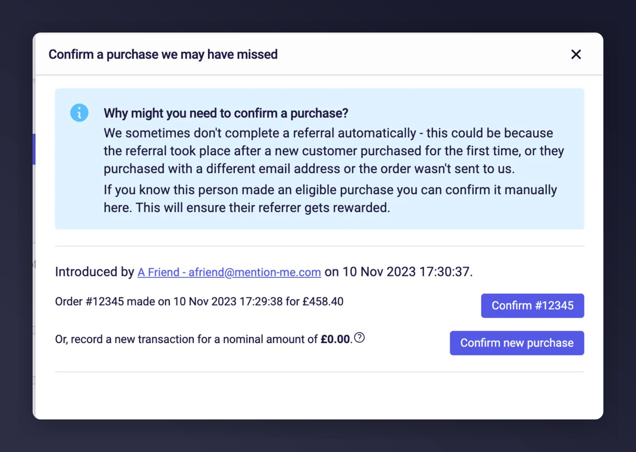 Confirm for minimum spend not met