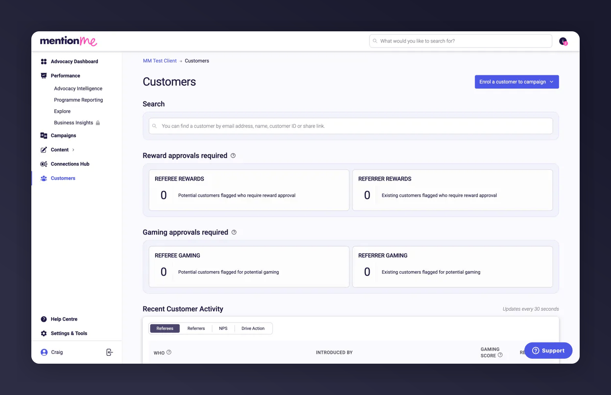 Customer lookup bar for search