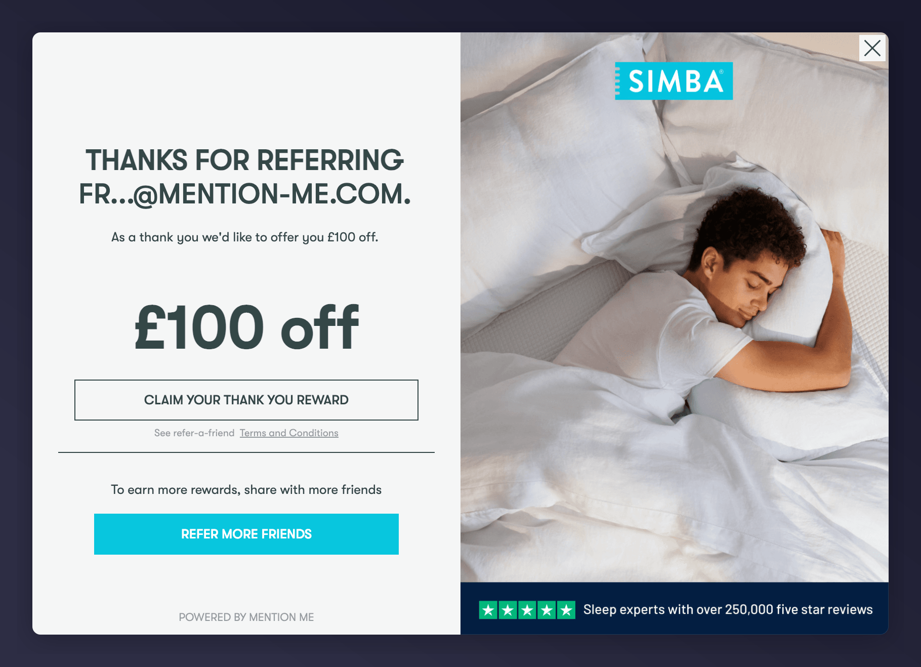 Referral code Claim page interface and CTA