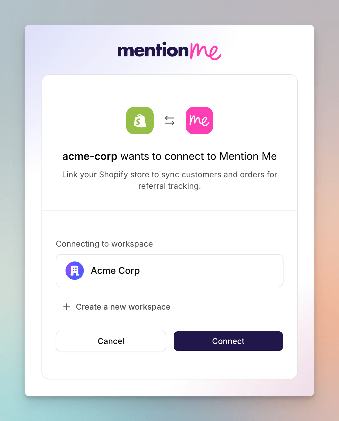 Connect to workspace screen