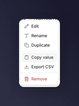 Copy value action in the tile menu