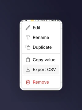 Tile menu with Export CSV visible