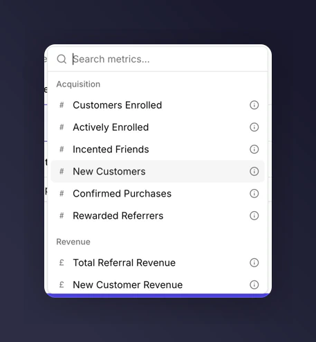 Metric picker with the six categories