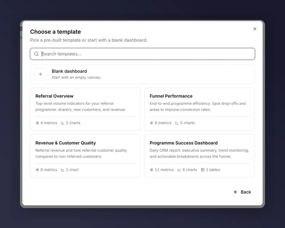 Template picker with all five templates