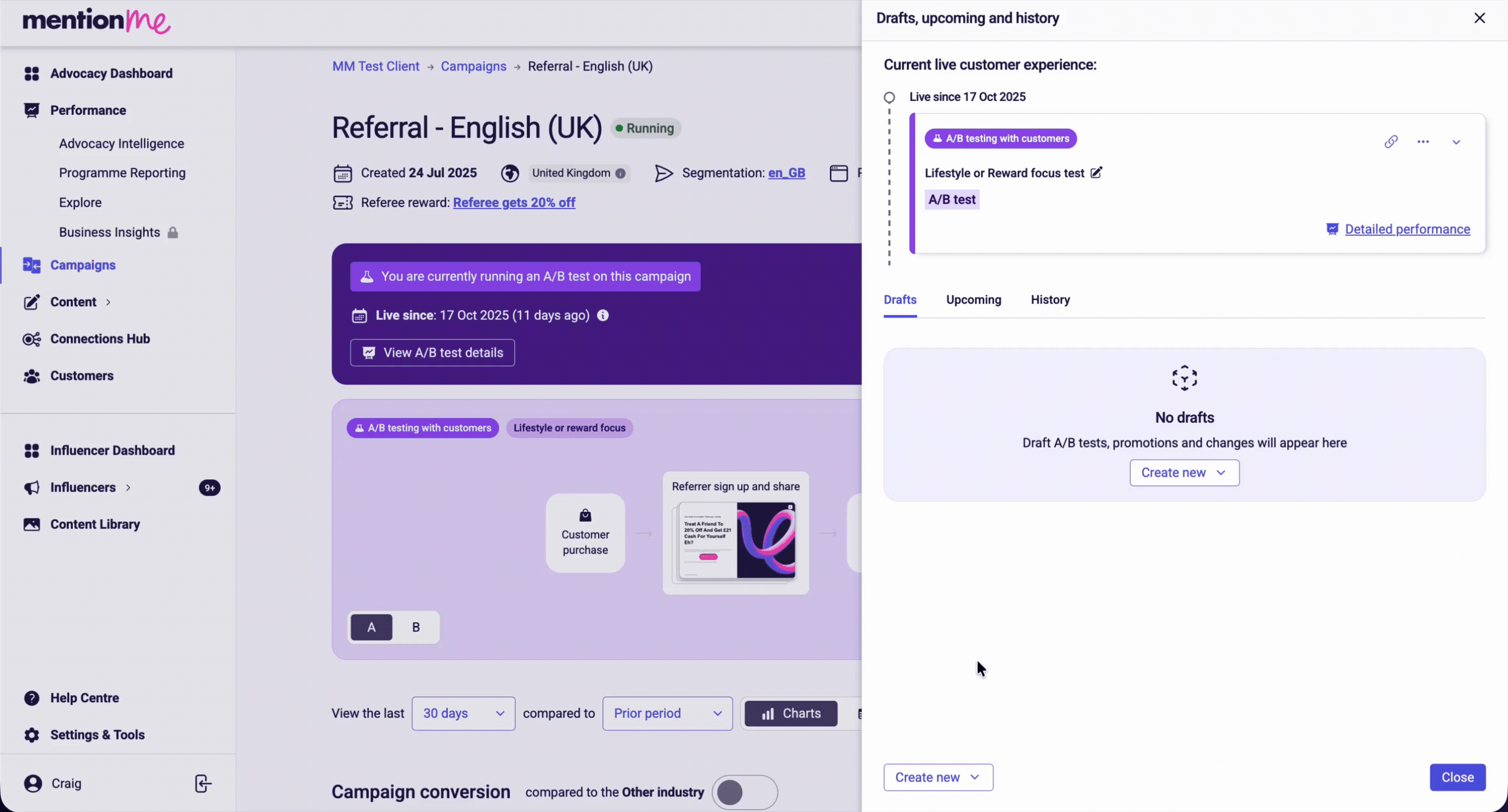 Using the A/B testing wizard to select rewards