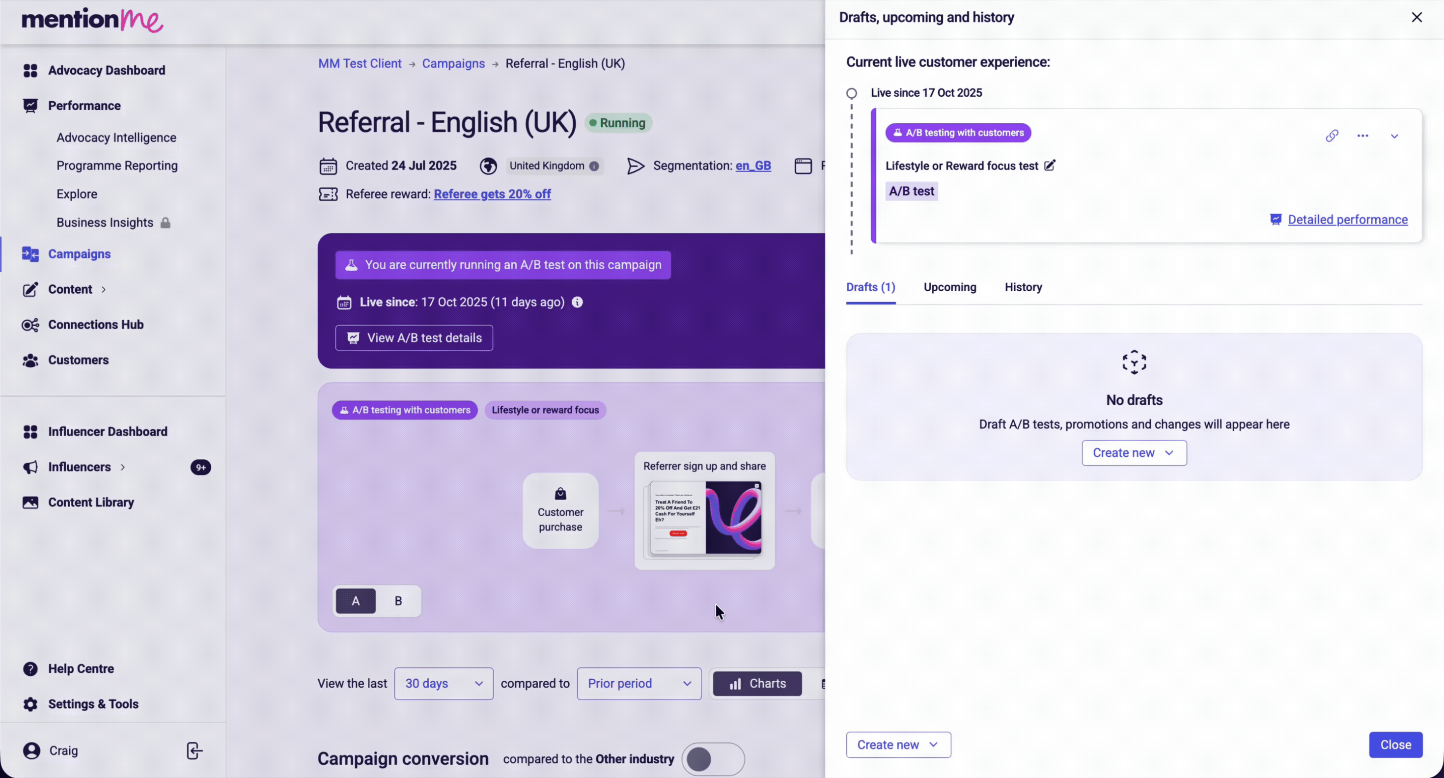 Creating a reward in a single experience via experiment actions