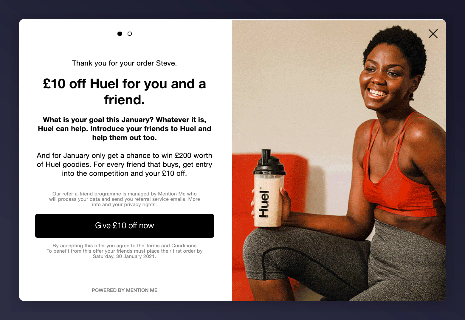 Example time-limited referral offer from Huel with competition entry