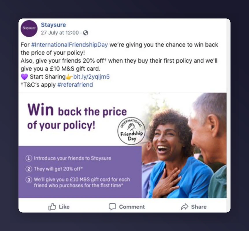 Social media referral post example