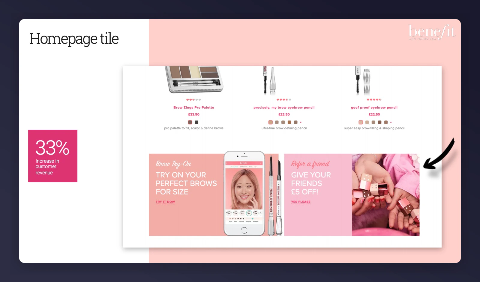 Homepage tile promoting referral programme