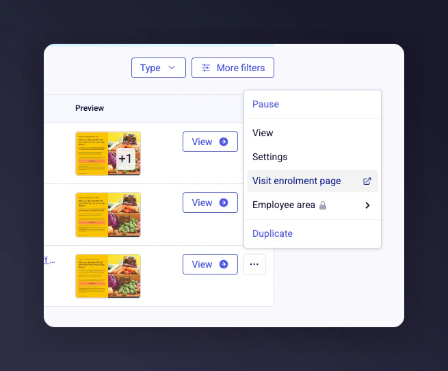 Visit Enrolment Page option in campaign menu