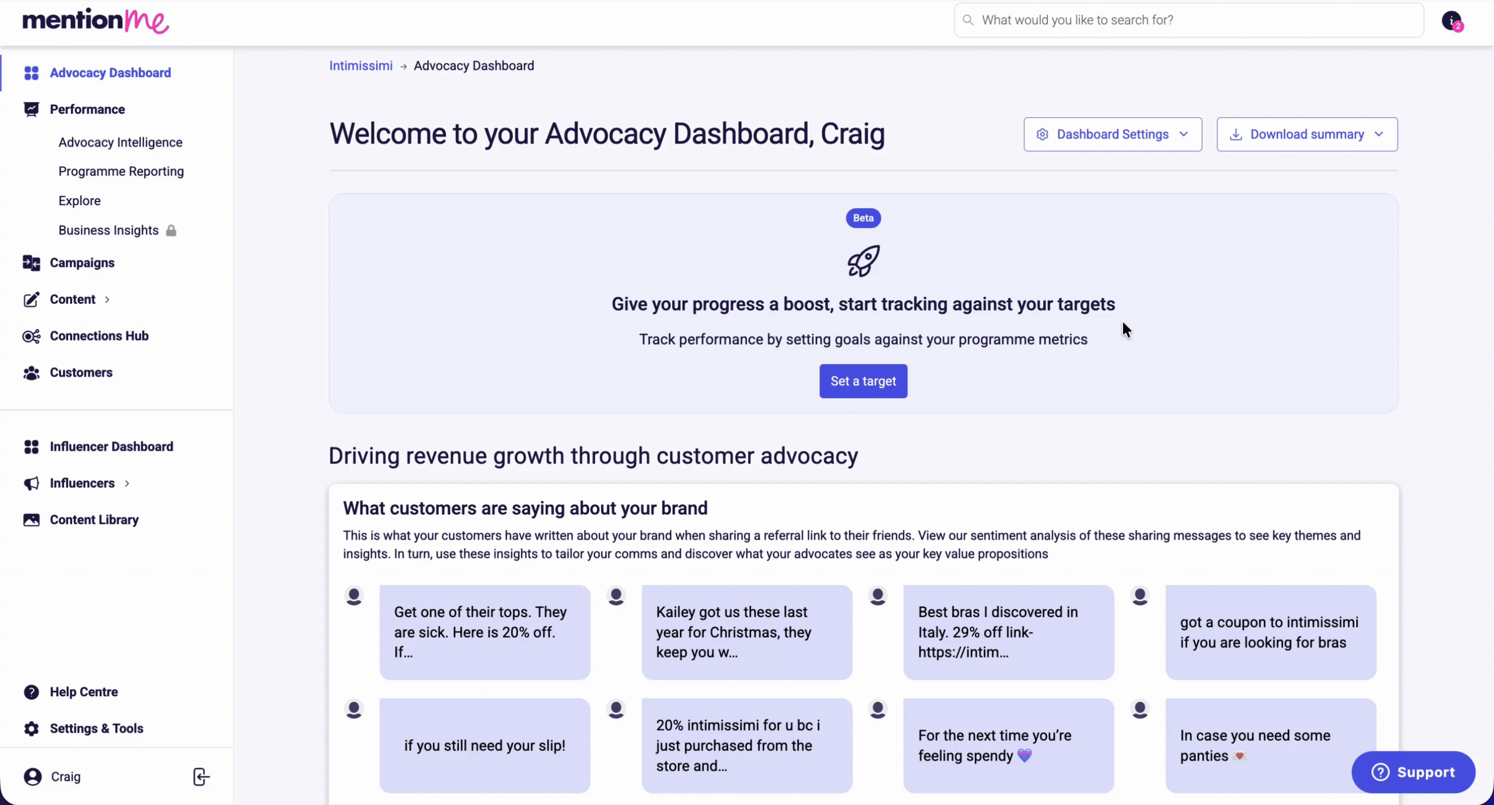 Campaigns page showing voucher health overview