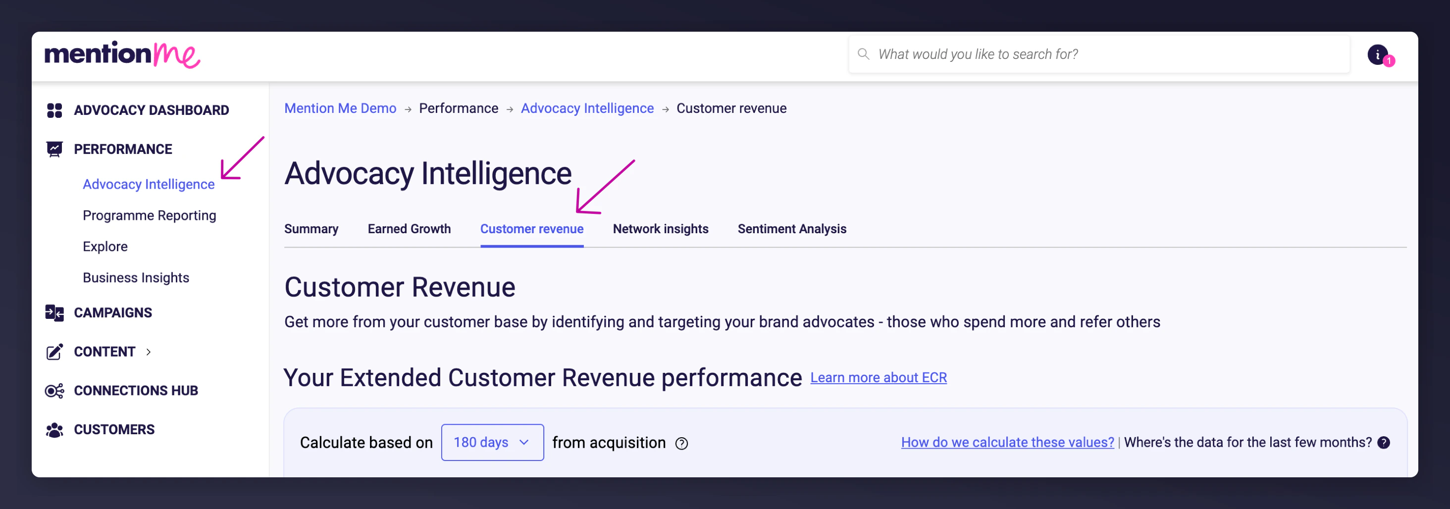 Predicted Advocacy Shift section under Advocacy Intelligence, Customer Revenue