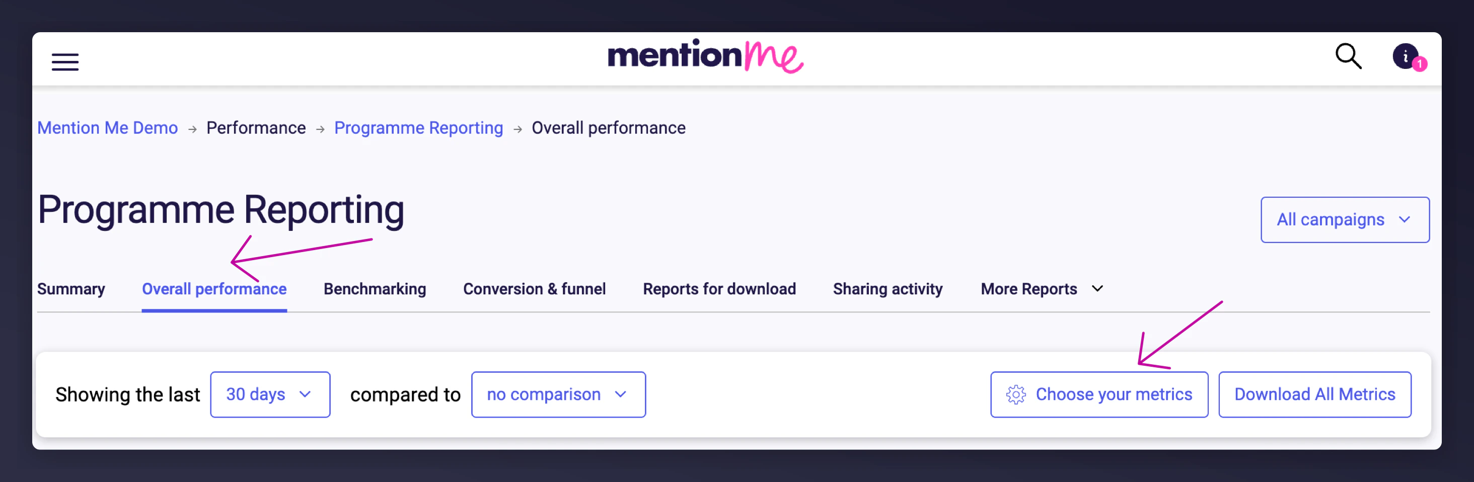 Overall Performance tab with customisable metric display