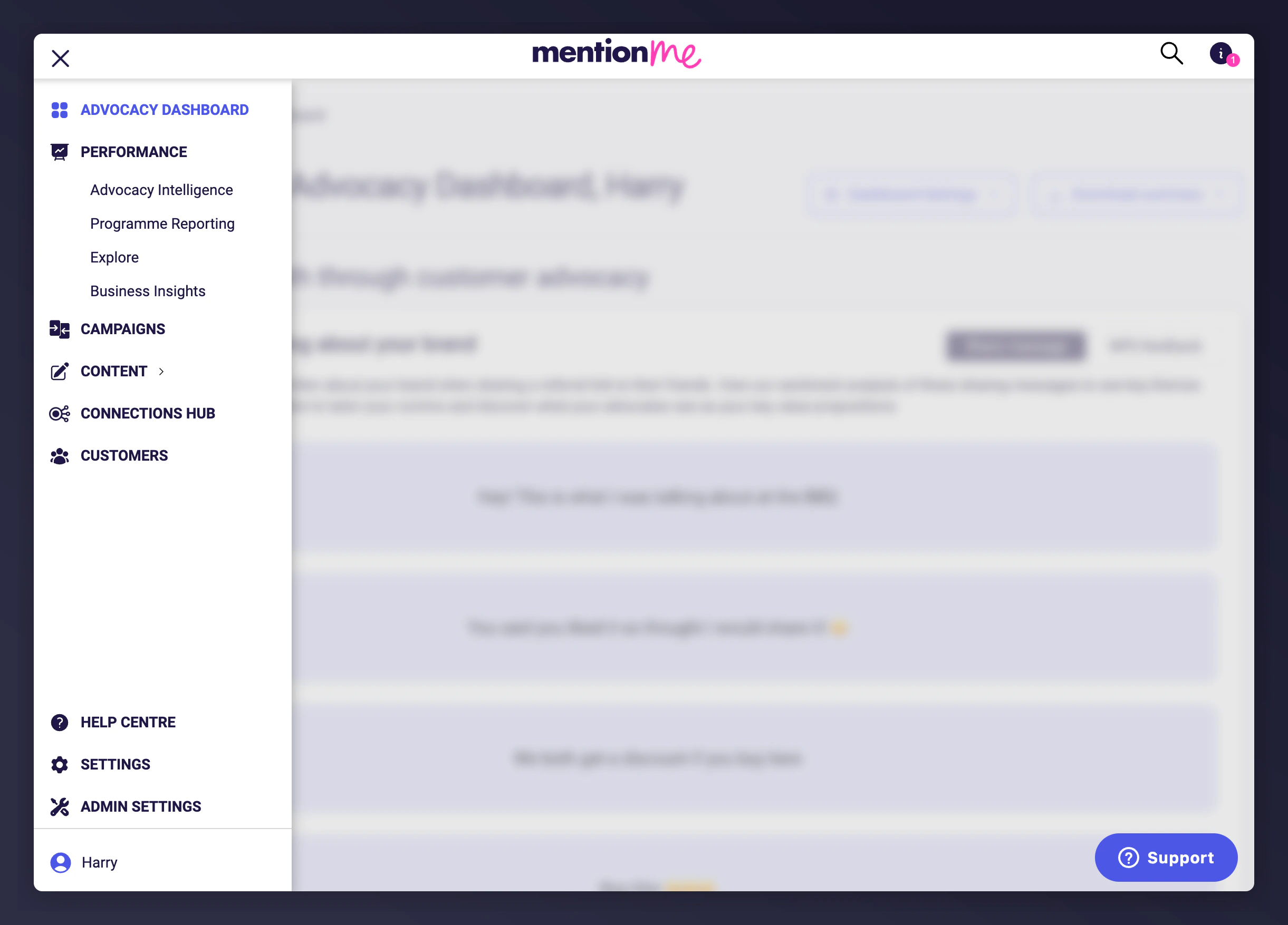 Left-hand navigation menu showing the three dashboard options