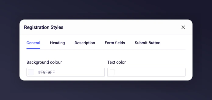 Style editor with colour, font, and button customisation options