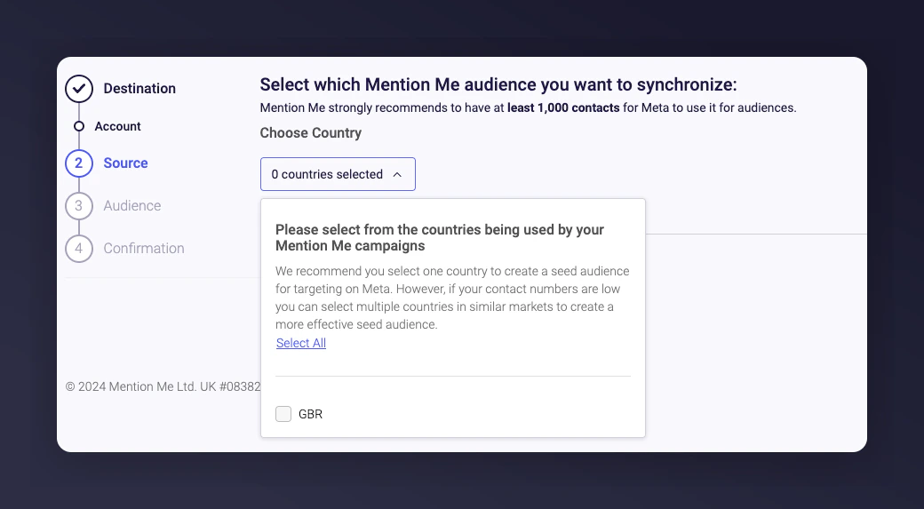 Country selection for audience building