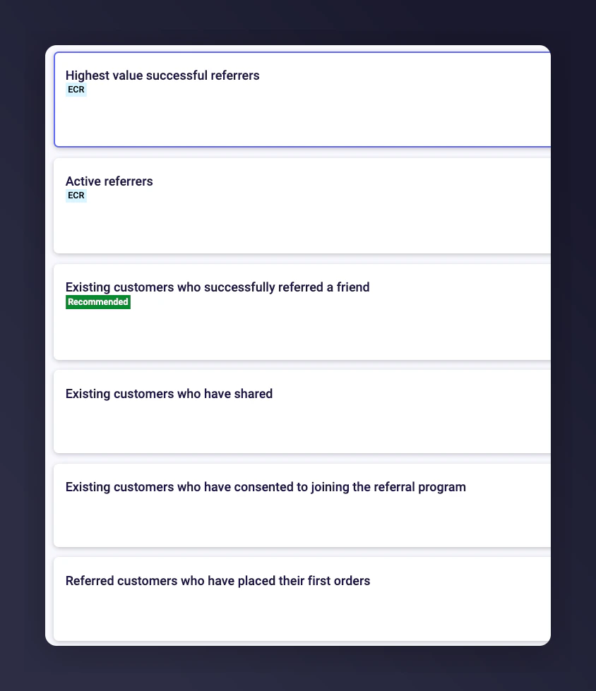 Dataset selection with audience options and contact counts