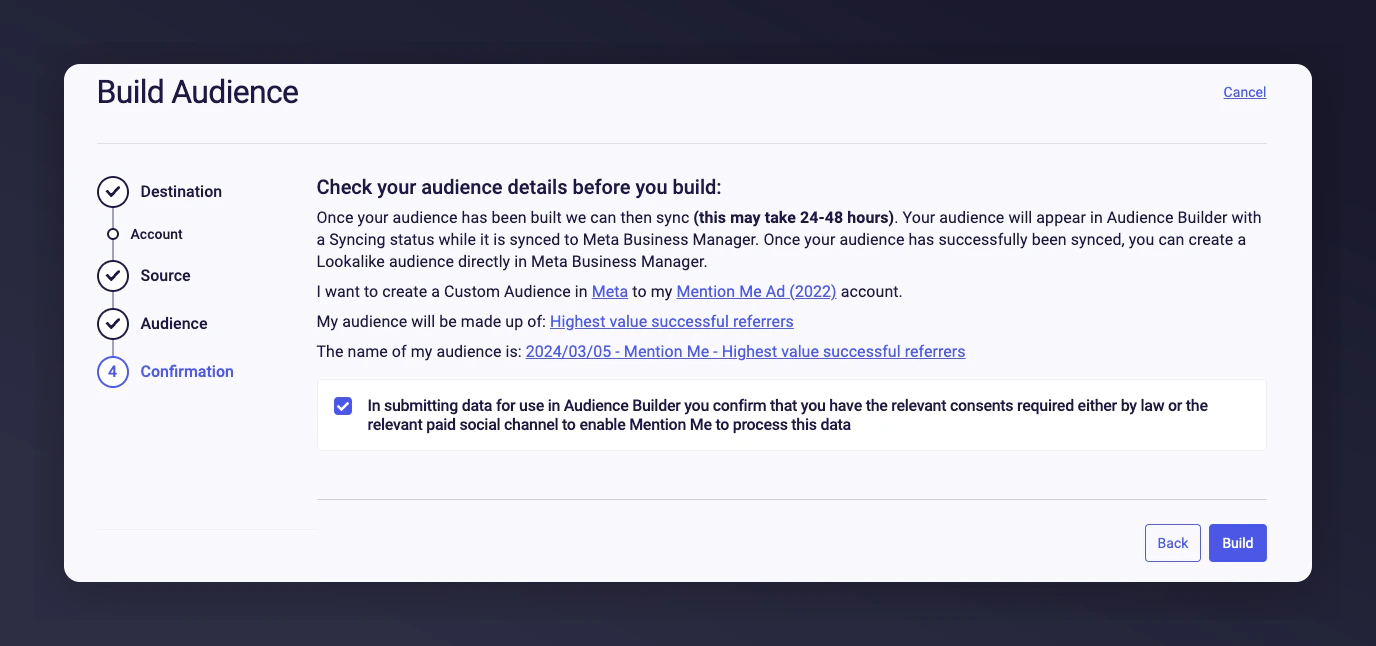 Consent confirmation and audience review screen