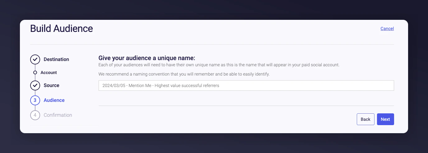 Audience naming convention example