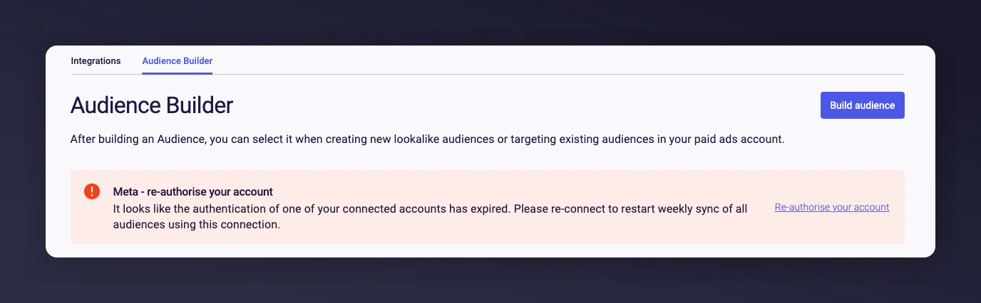 Meta authentication expired error message