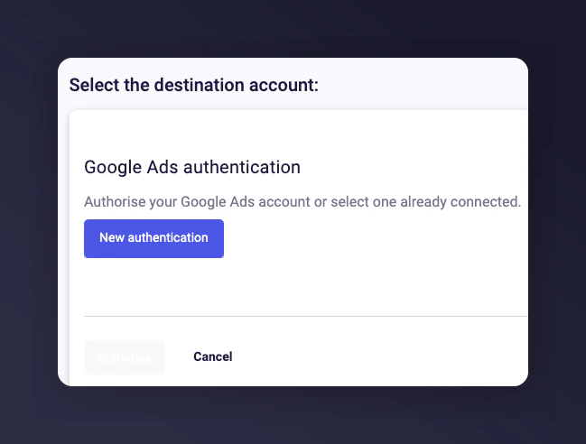 Create new authentication dialog