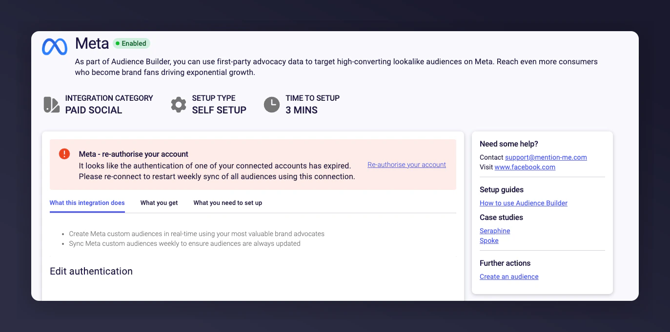 Authentication edit mode for re-authorisation