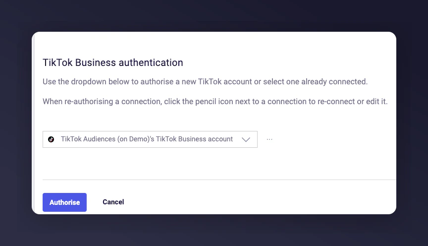 TikTok Authorise confirmation