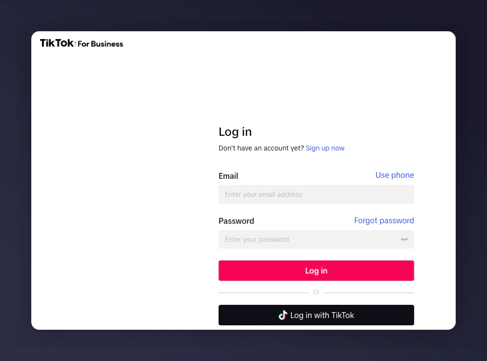 TikTok login screen