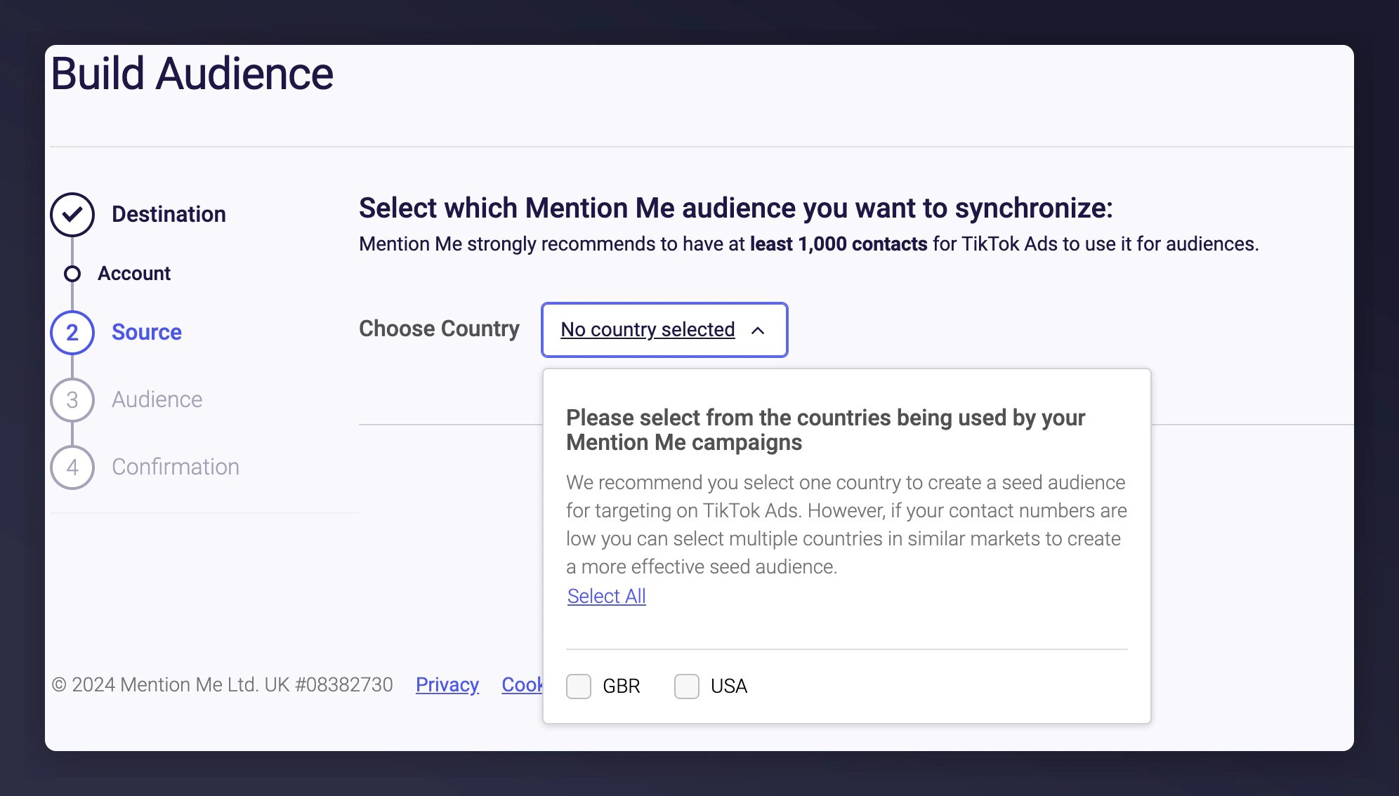 Country selection for audience building