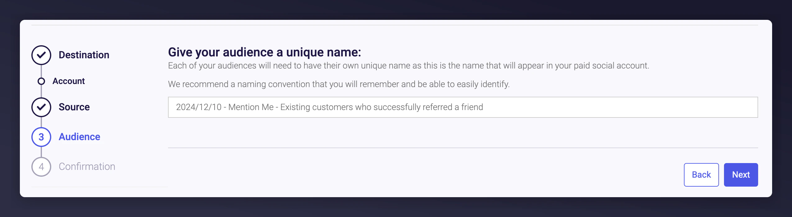 Audience naming convention example