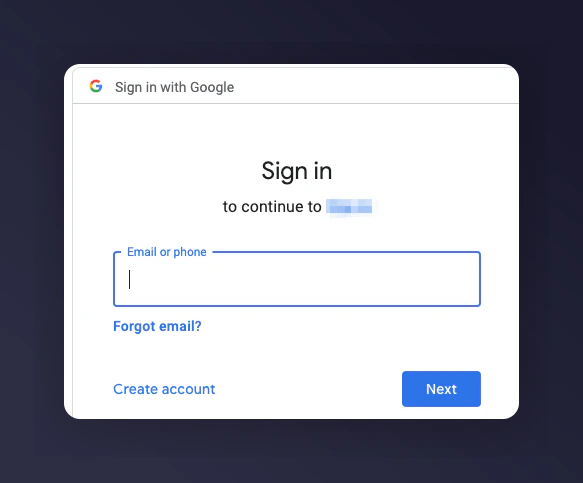 Google login screen
