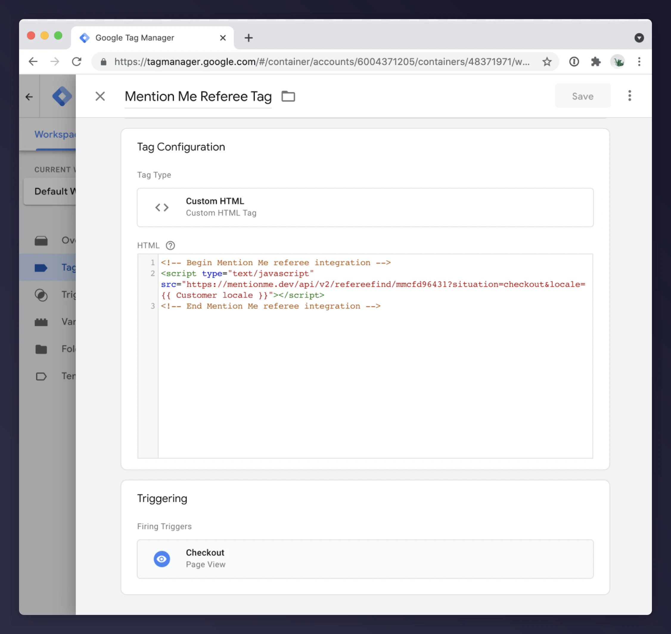 GTM Custom HTML tag with Mention Me referee script