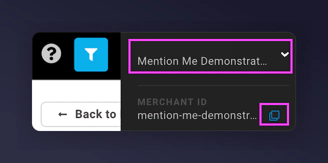 Feefo Merchant ID in the top menu