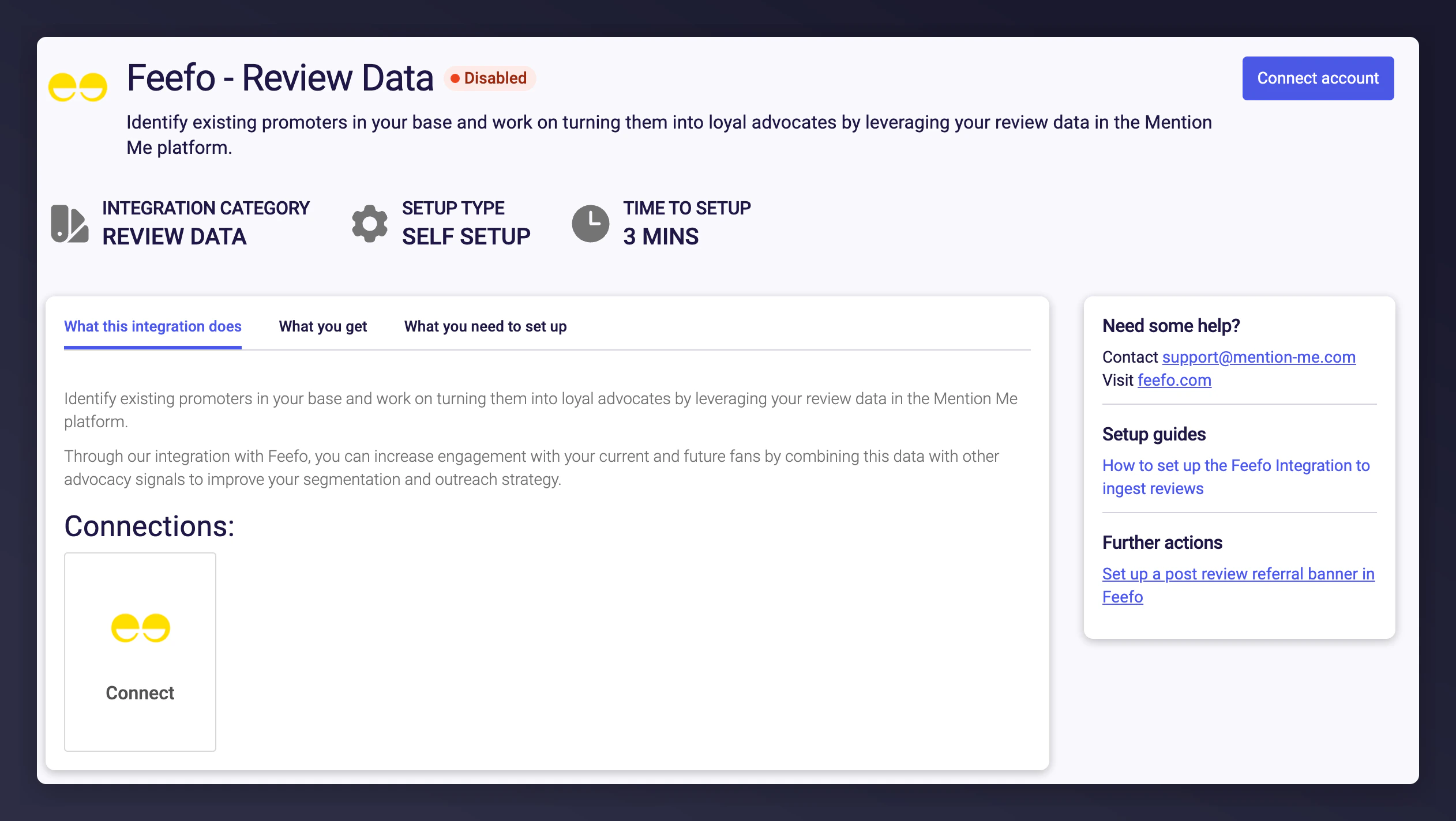Mention Me Feefo integration Connect button