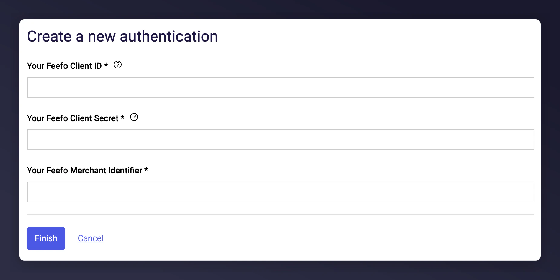 Entering Feefo credentials in Mention Me