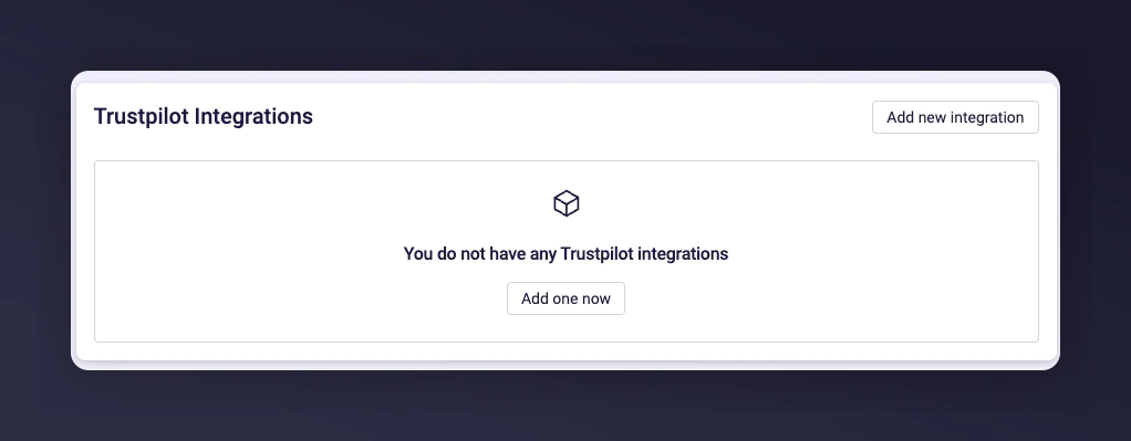 Mention Me platform Add new Trustpilot Integration button