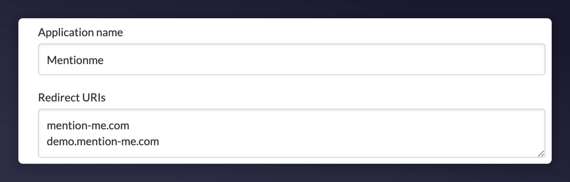 Creating a Mentionme application in Trustpilot with redirect URLs