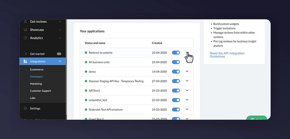 Trustpilot Your applications section showing the Mentionme app