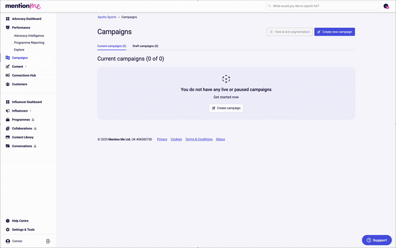 Creating a new referral campaign wizard