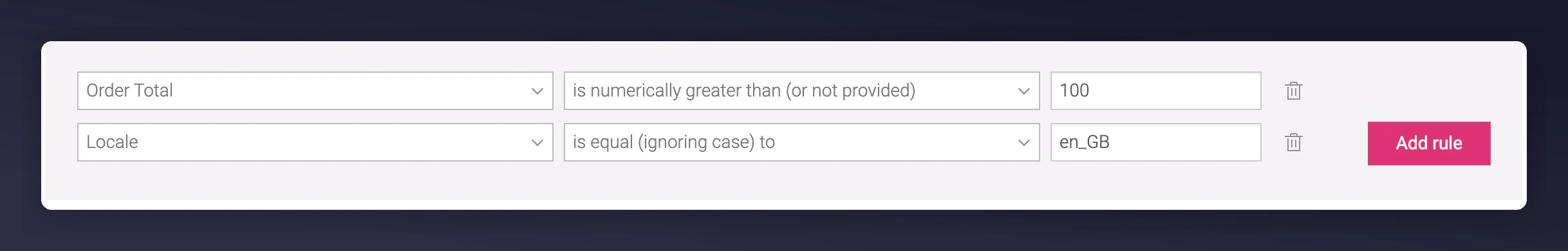 Combined triggering rules using AND logic