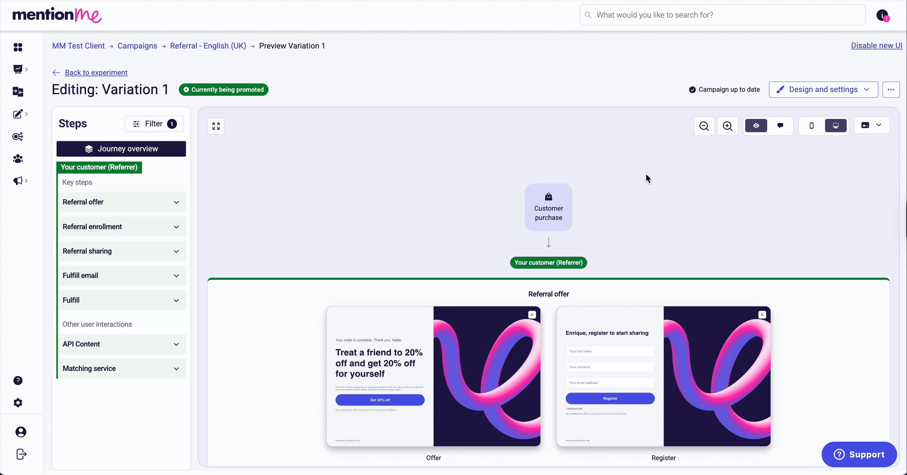Journey timing and page navigation in campaign preview