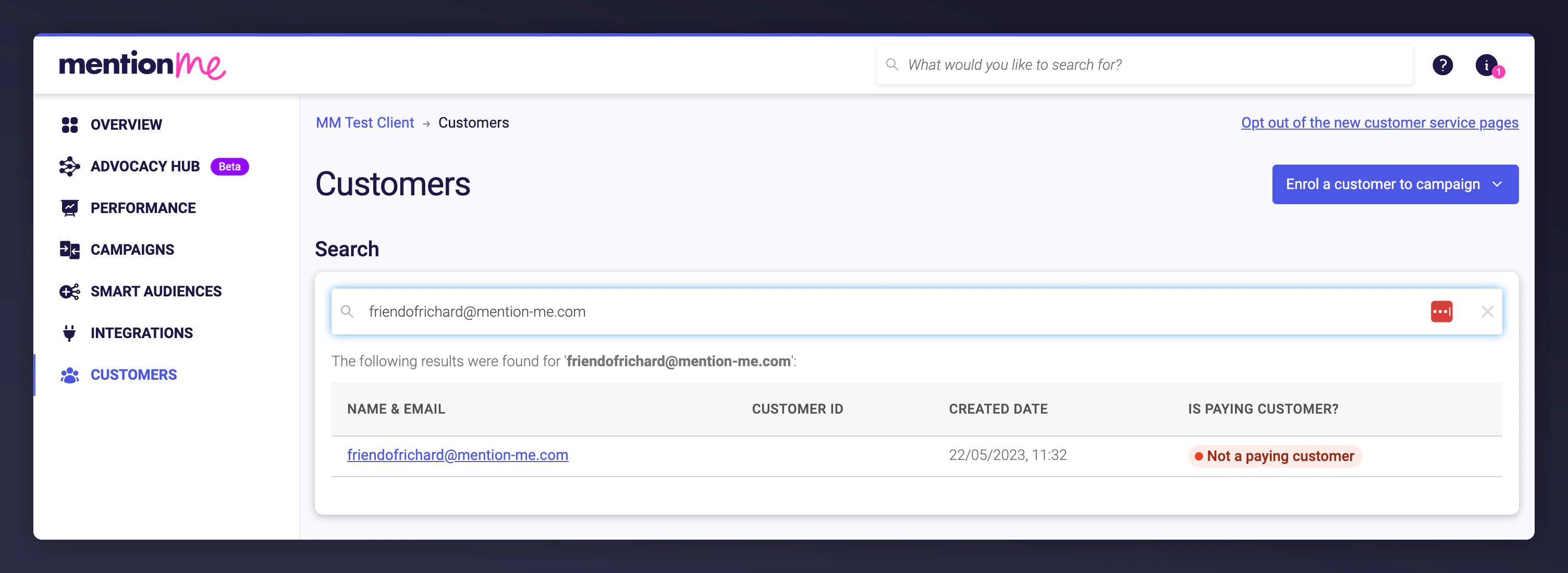 Customer search by name, email, or share link