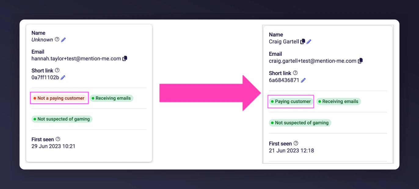 Customer status showing non-paying vs paying distinction