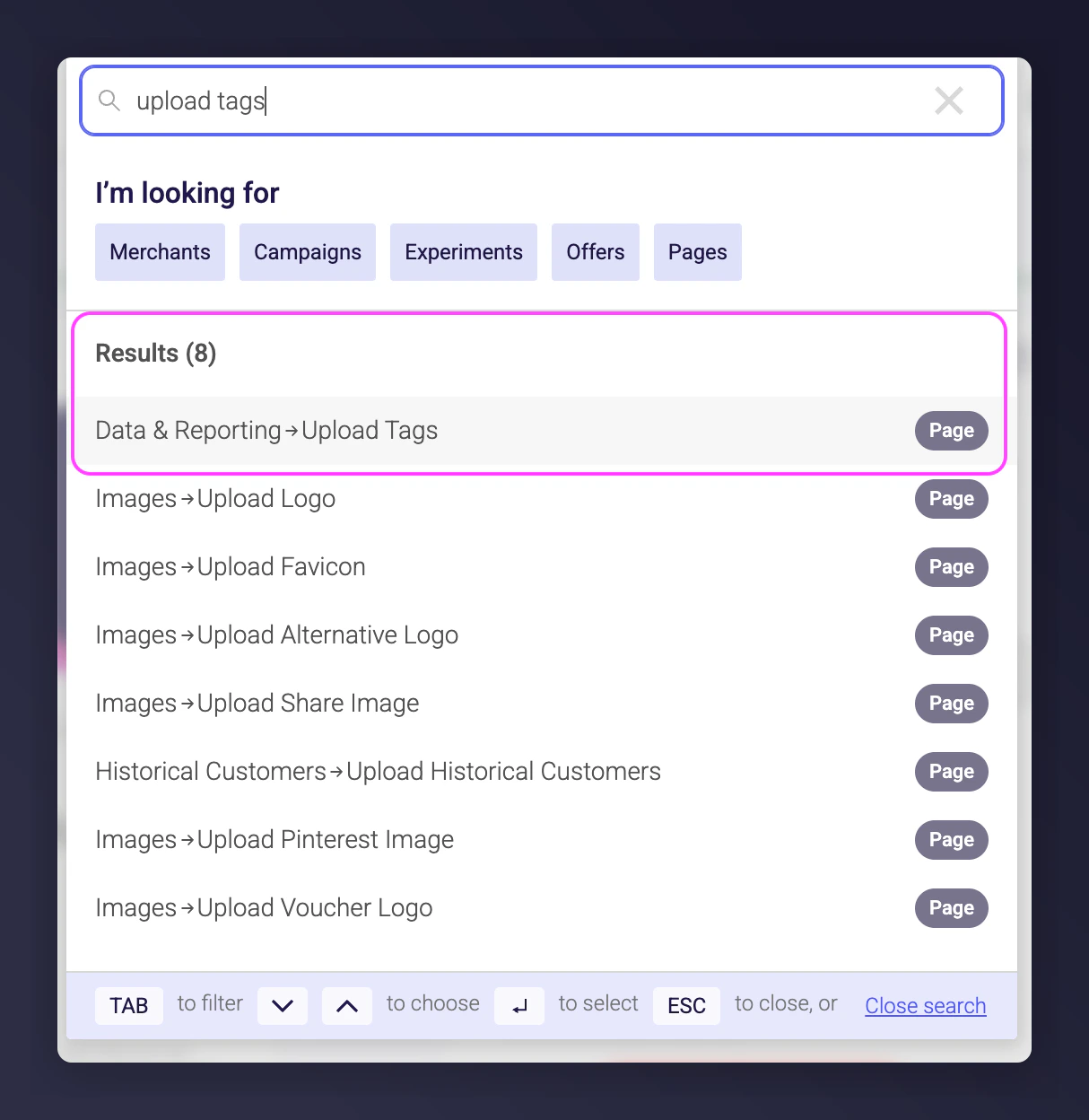 Upload Tags tool in Settings and Tools