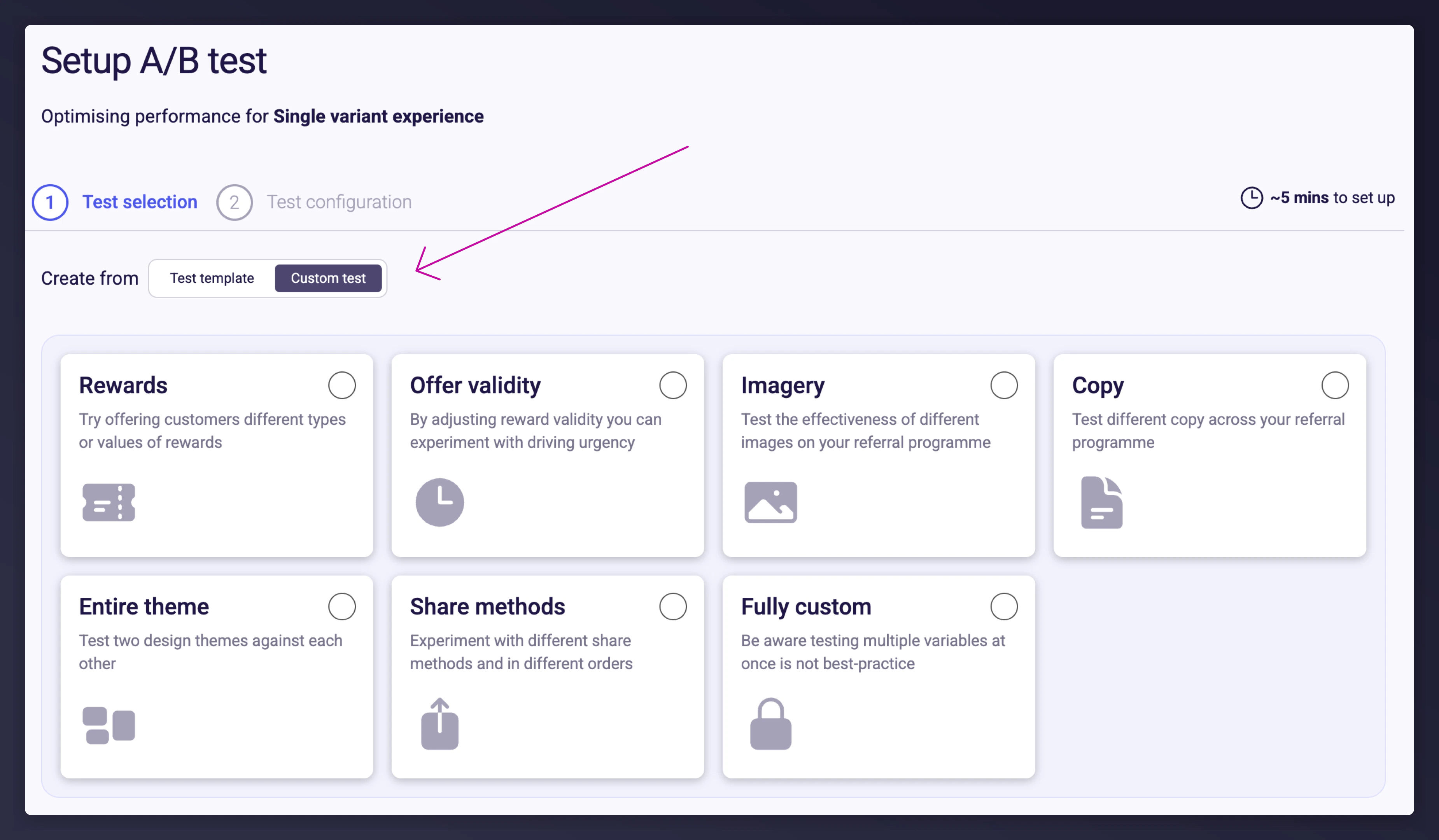 Custom test configuration option