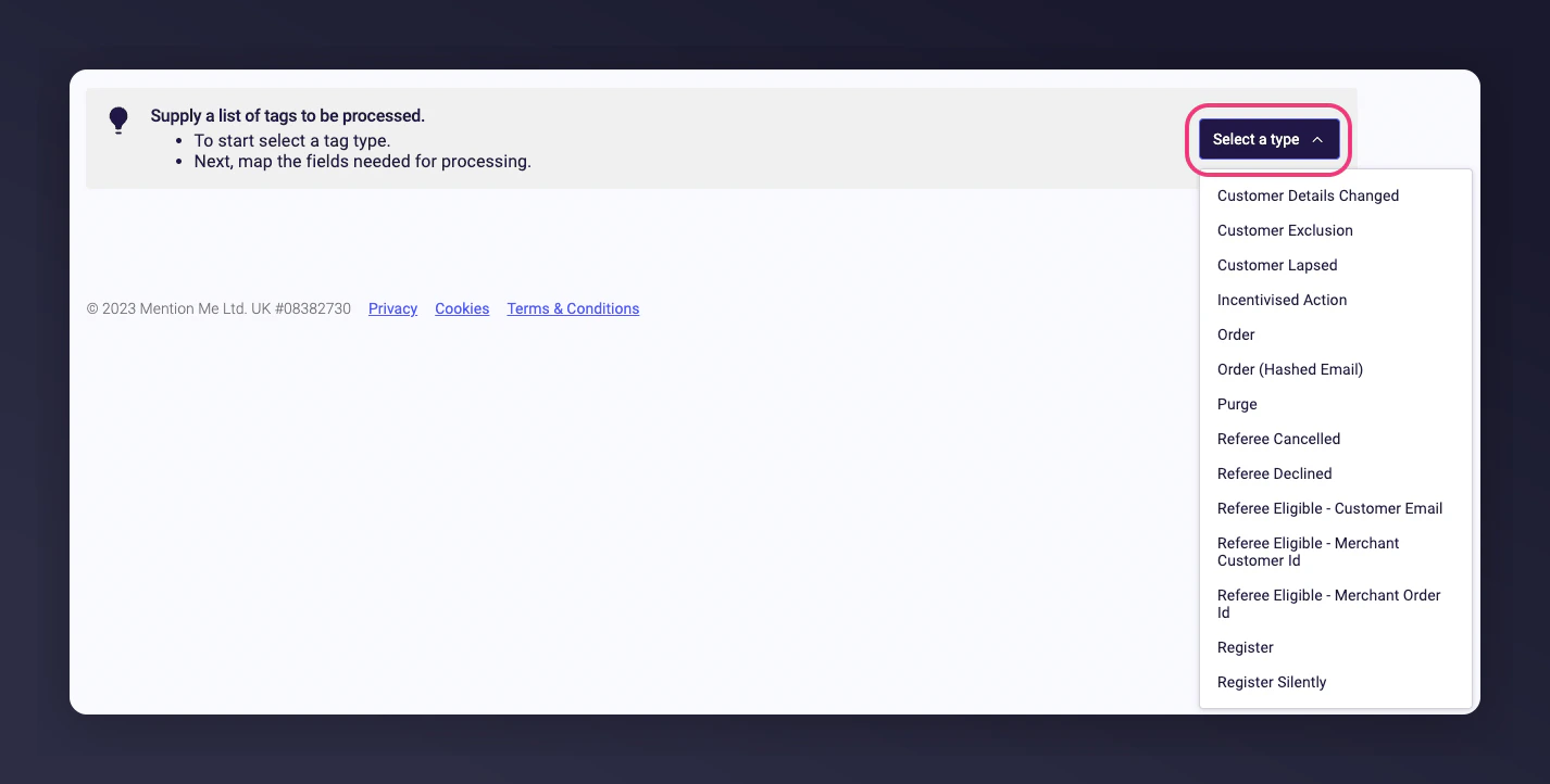 List of available tag types to upload
