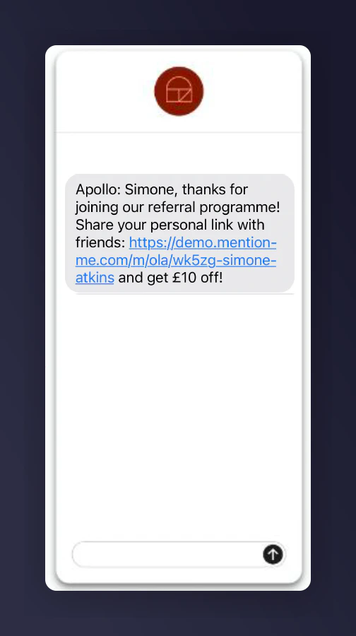 Example promote referral SMS message 1