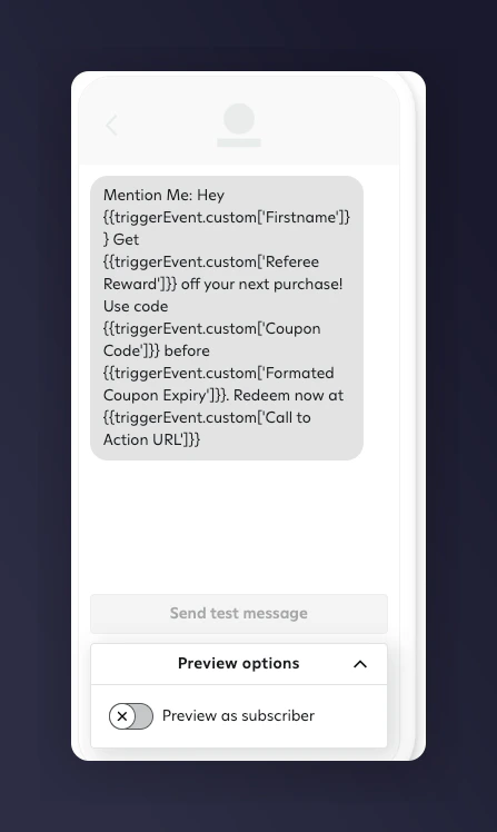 SMS preview of coupon reminder message