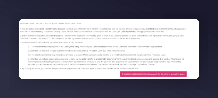 Terms and conditions acceptance for Attentive integration